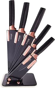 Kitchen Knife Block Set Copper 5 Piece Set with Knives Clear Acrylic Block Stainless Steel Blades - by Nuovva