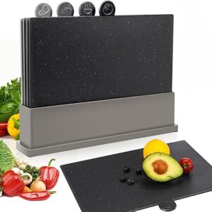 MASTERTOP Index Chopping Board Set, Plastic Chopping Boards with Storage Stand, Non Slip Kitchen Cutting Boards for Meat or Vegetables, Grey