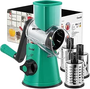 Rotary Cheese Grater, Vegetable Slicer with Three Drum Blades, Grater for Kitchen Faster and Easy Cutting, Rotary Drum Grater Ideal for Cheese, Cucumber, Carrot, Nuts, etc.